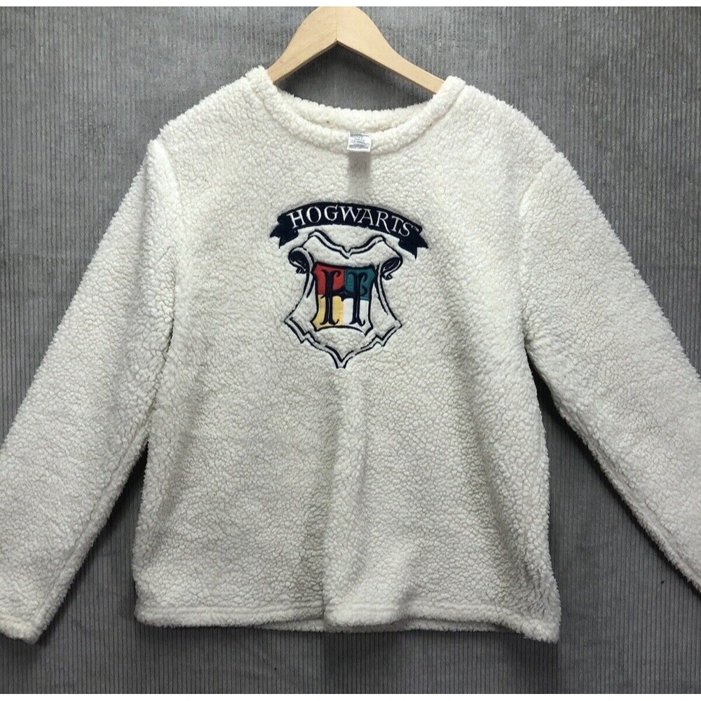 Hogwarts Harry Potter Women’s Pajama Top Size M 8-10 White Faux Fur Cozy